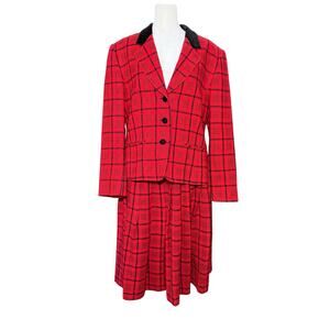 Vintage Pendleton Blazer Skirt Suit Set Women's 12 Red Plaid Tartan Wool USA 70s